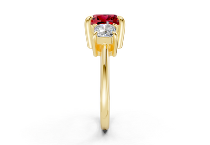 Valencia Ruby Gemstone Three Stone Cushion Square Cut 2mm Engagement Ring