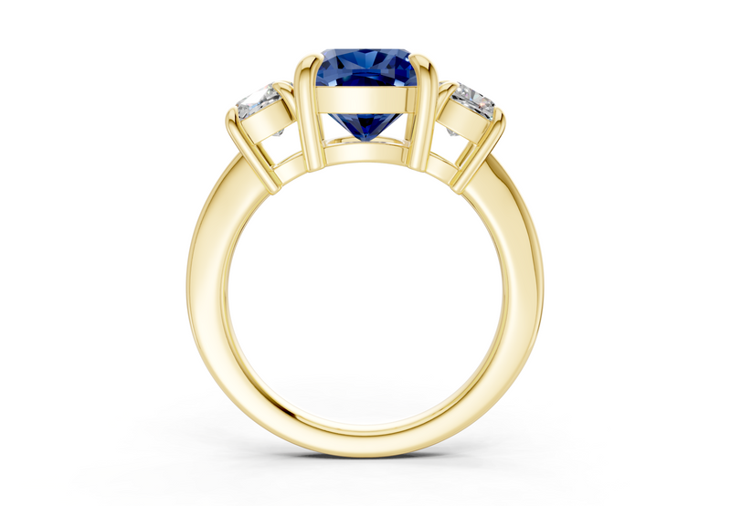 Valencia Sapphire Gemstone Three Stone Cushion Square Cut 2mm Engagement Ring
