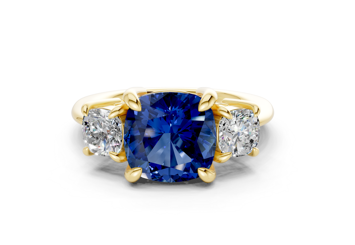 Valencia Sapphire Gemstone Three Stone Cushion Square Cut 2mm Engagement Ring