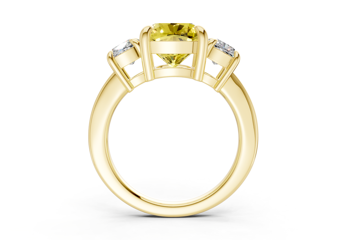 Valencia Yellow Diamond Three Stone Cushion Square Cut 2mm Engagement Ring