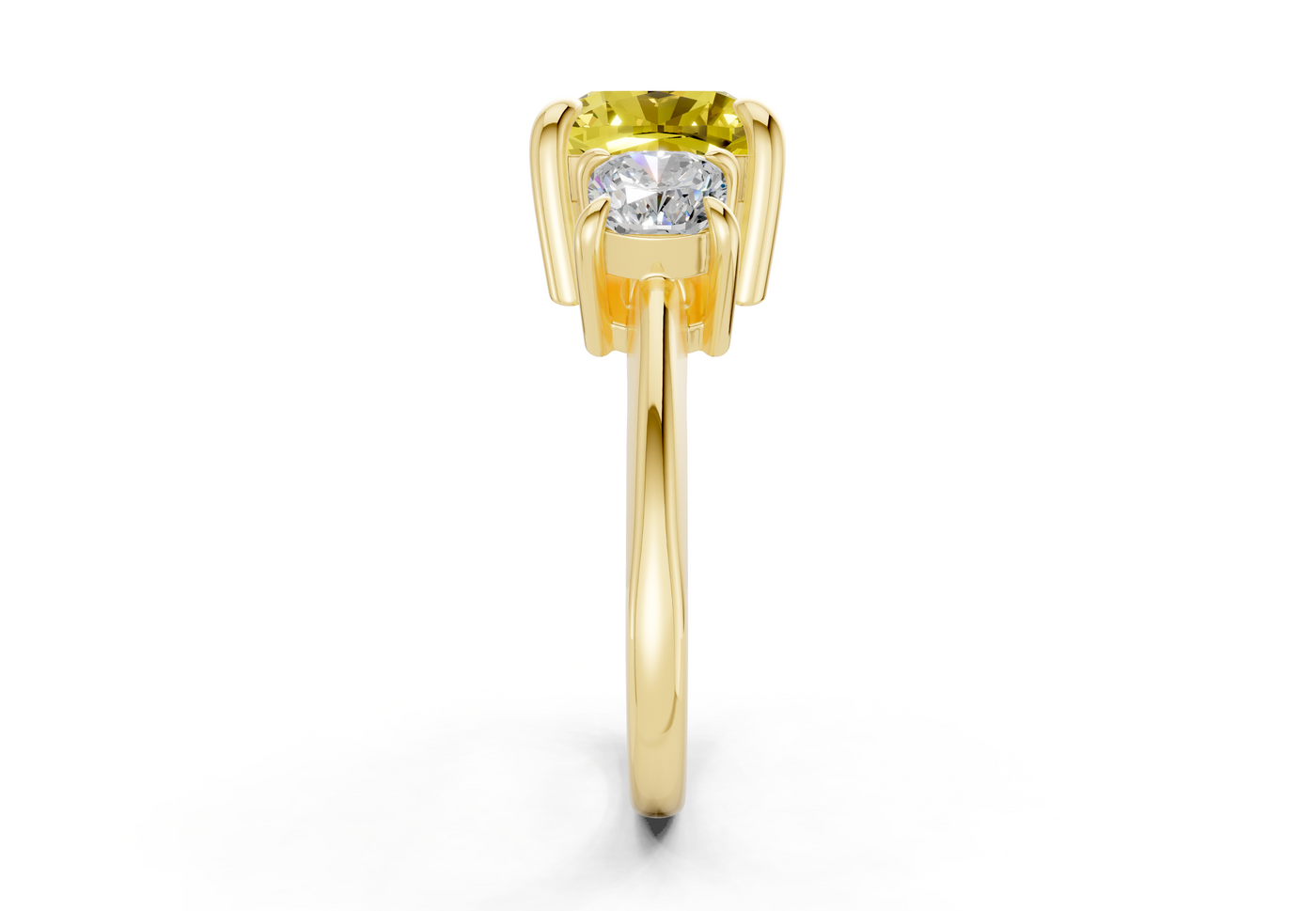 Valencia Yellow Diamond Three Stone Cushion Square Cut 2mm Engagement Ring