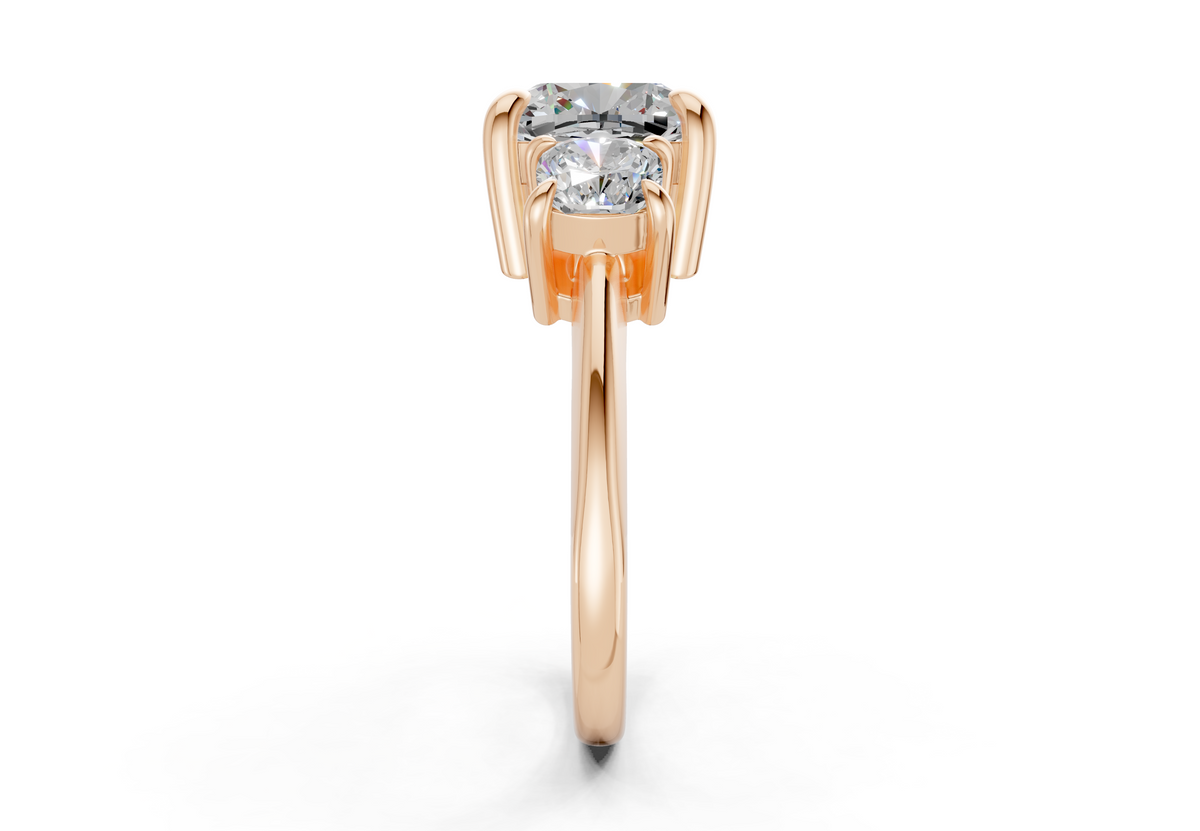 Valencia Diamond Three Stone Cushion Square Cut 2mm Engagement Ring