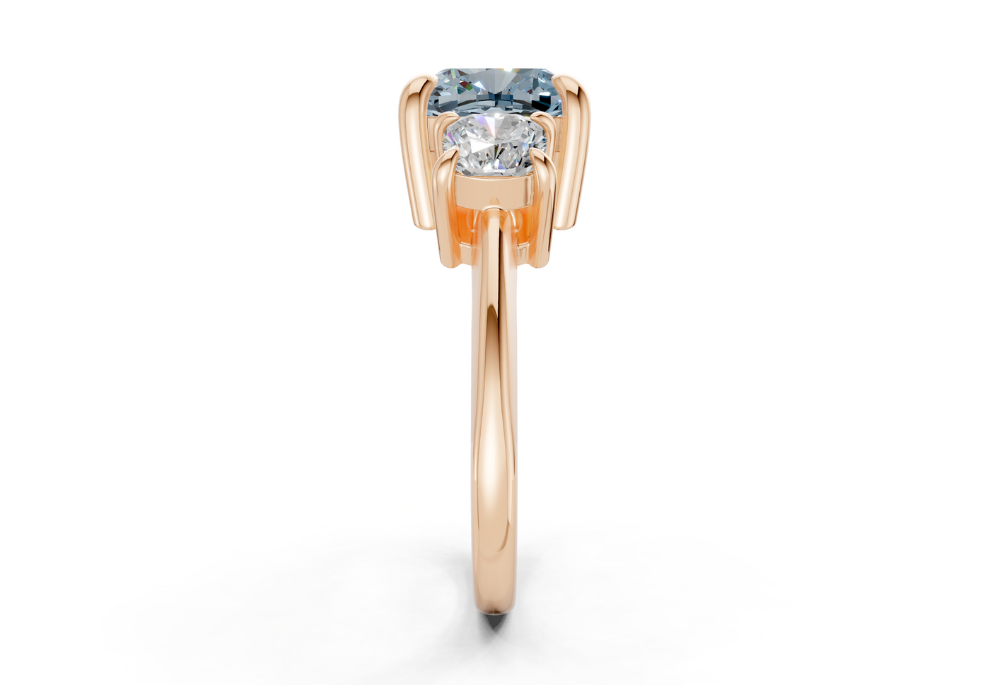 Valencia Blue Diamond Three Stone Cushion Square Cut 2mm Engagement Ring