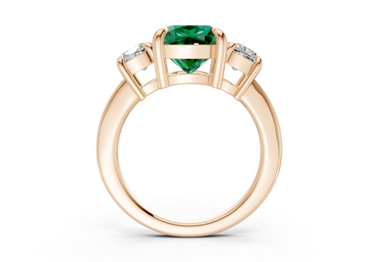 Valencia Emerald Gemstone Three Stone Cushion Square Cut 2mm Engagement Ring