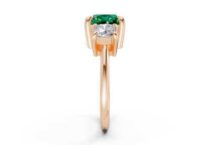 Valencia Emerald Gemstone Three Stone Cushion Square Cut 2mm Engagement Ring