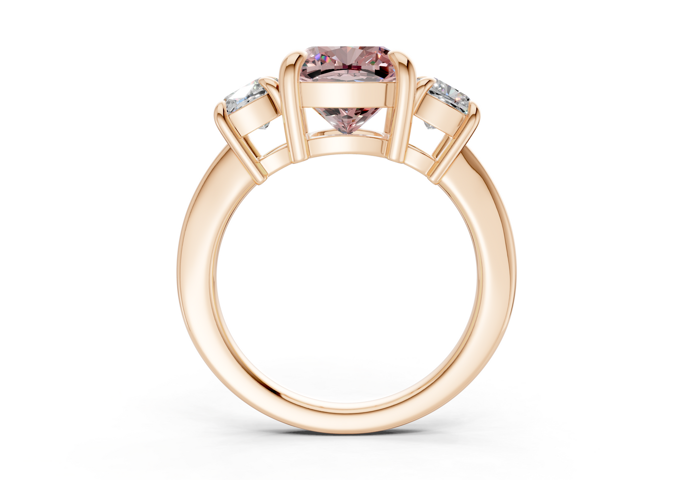 Valencia Pink Diamond Three Stone Cushion Square Cut 2mm Engagement Ring