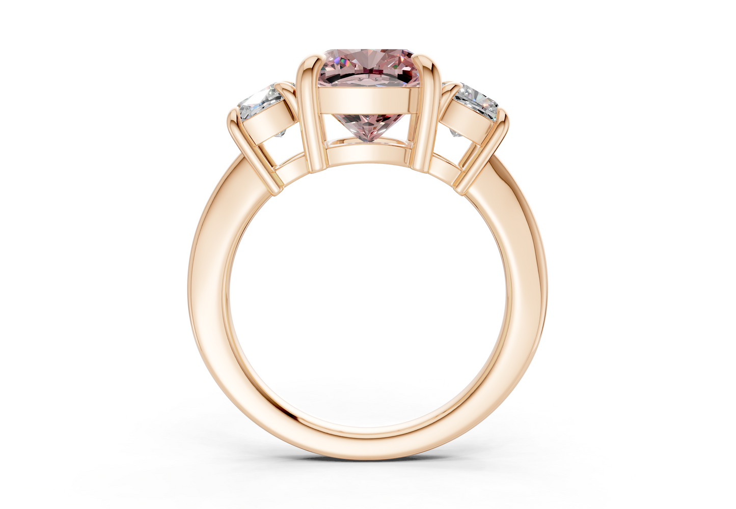 Valencia Pink Diamond Three Stone Cushion Square Cut 2mm Engagement Ring