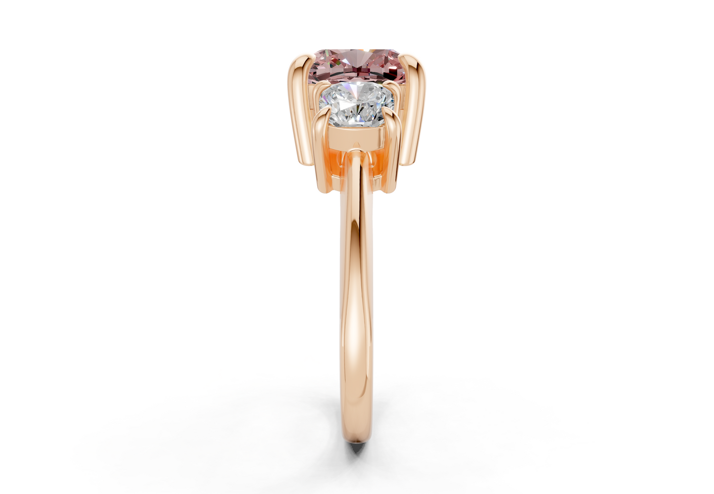 Valencia Pink Diamond Three Stone Cushion Square Cut 2mm Engagement Ring