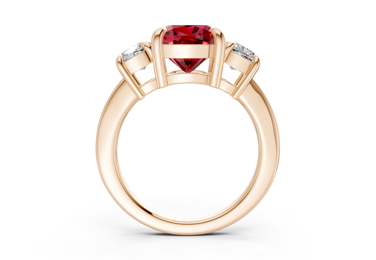Valencia Ruby Gemstone Three Stone Cushion Square Cut 2mm Engagement Ring