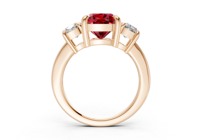 Valencia Ruby Gemstone Three Stone Cushion Square Cut 2mm Engagement Ring
