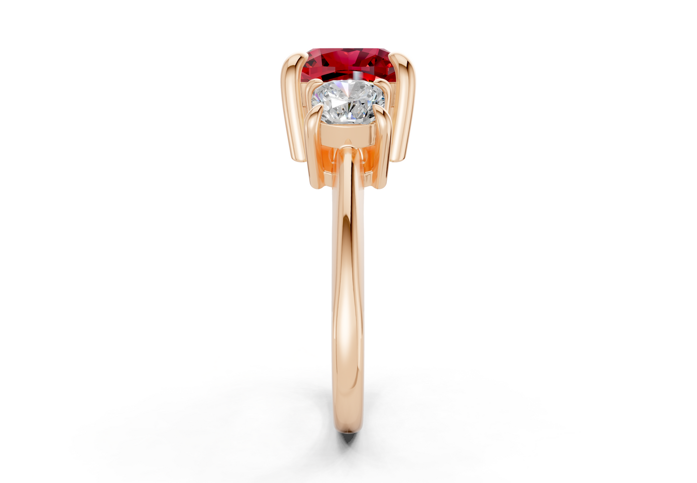Valencia Ruby Gemstone Three Stone Cushion Square Cut 2mm Engagement Ring