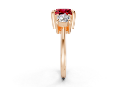 Valencia Ruby Gemstone Three Stone Cushion Square Cut 2mm Engagement Ring