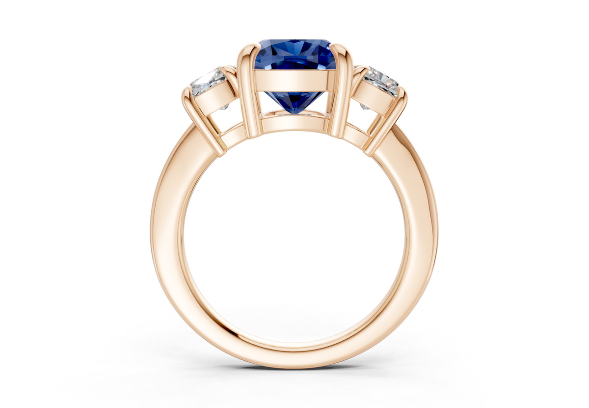 Valencia Sapphire Gemstone Three Stone Cushion Square Cut 2mm Engagement Ring