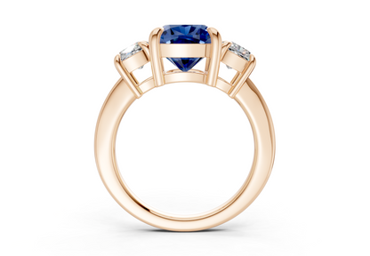 Valencia Sapphire Gemstone Three Stone Cushion Square Cut 2mm Engagement Ring