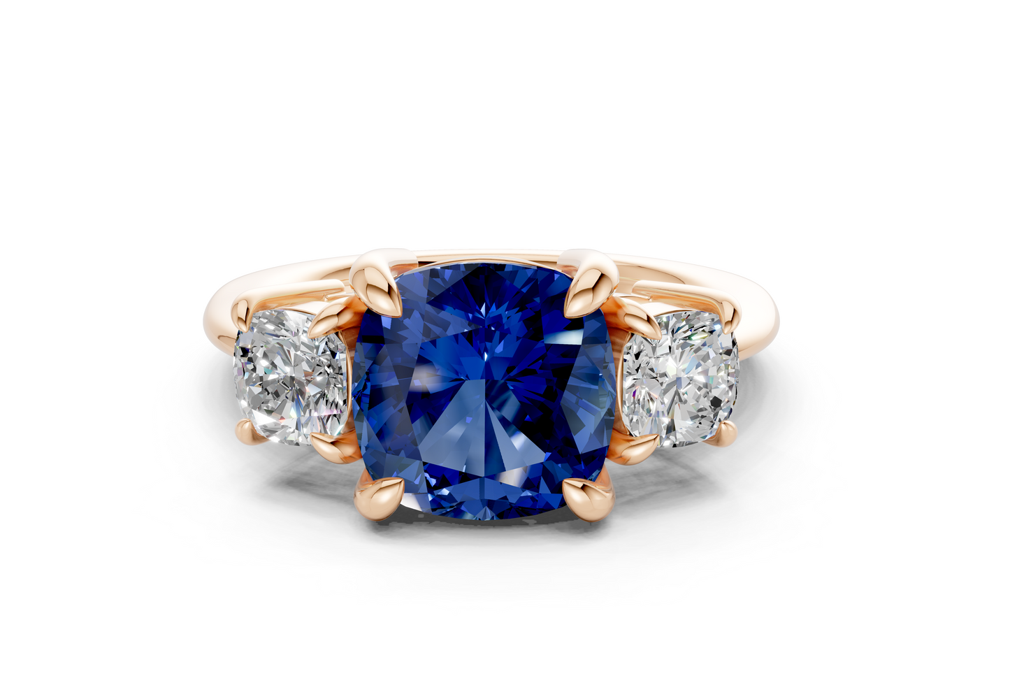 Valencia Sapphire Gemstone Three Stone Cushion Square Cut 2mm Engagement Ring