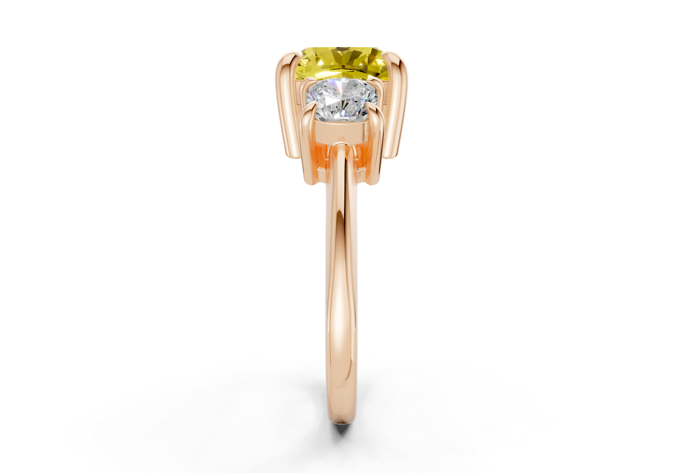 Valencia Yellow Diamond Three Stone Cushion Square Cut 2mm Engagement Ring