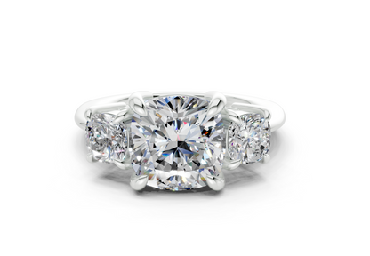 Valencia Diamond Three Stone Cushion Square Cut 2mm Engagement Ring