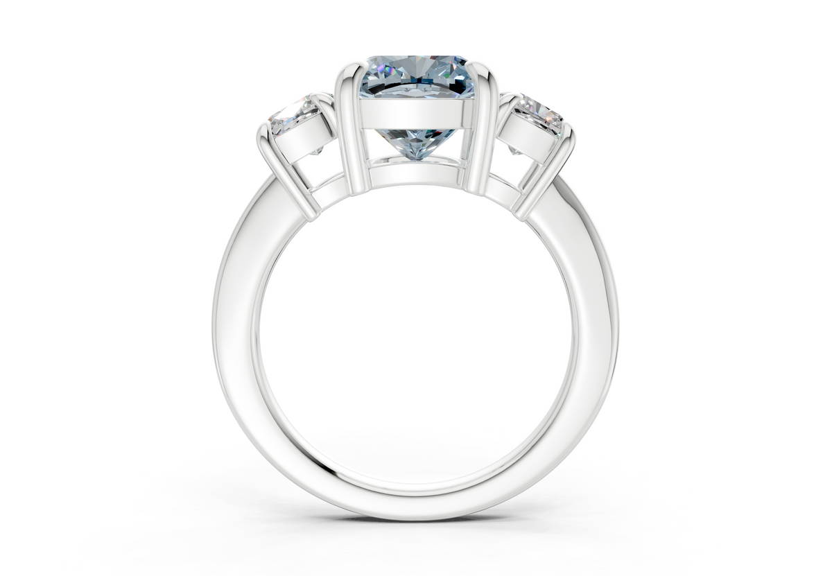 Valencia Blue Diamond Three Stone Cushion Square Cut 2mm Engagement Ring
