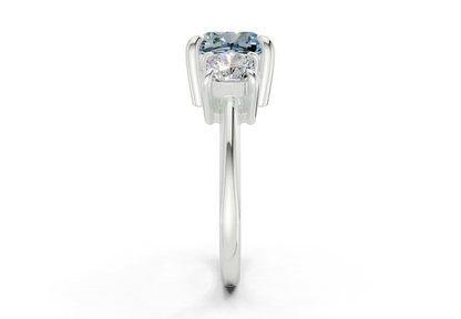 Valencia Blue Diamond Three Stone Cushion Square Cut 2mm Engagement Ring