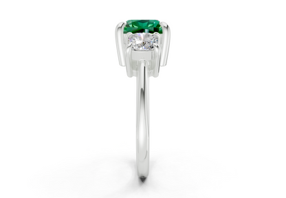Valencia Emerald Gemstone Three Stone Cushion Square Cut 2mm Engagement Ring