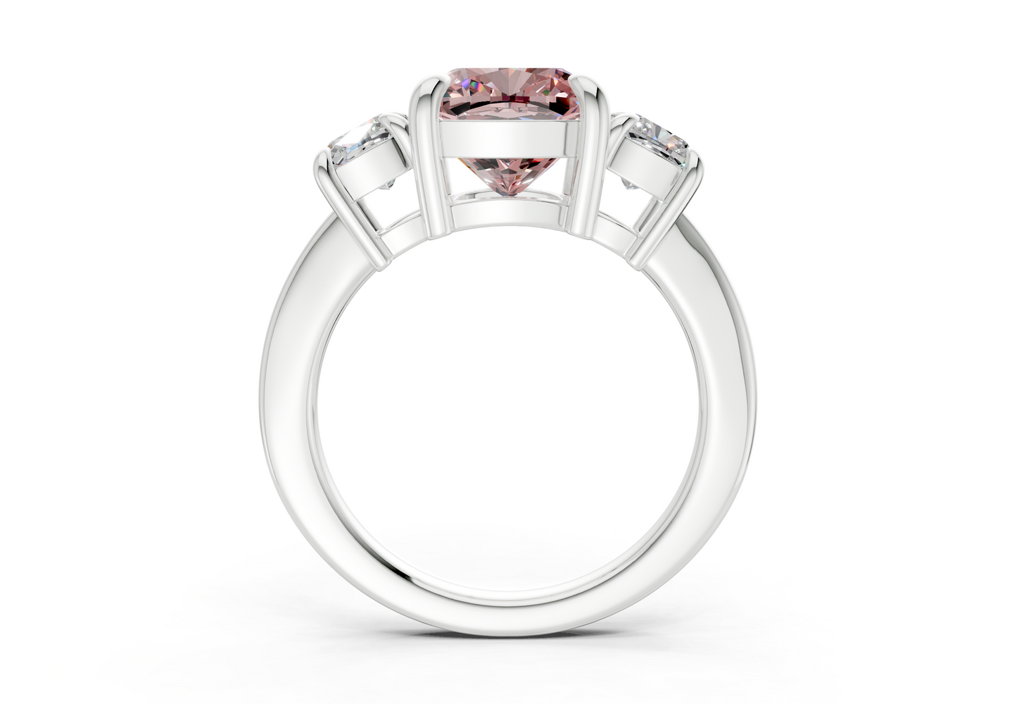 Valencia Pink Diamond Three Stone Cushion Square Cut 2mm Engagement Ring