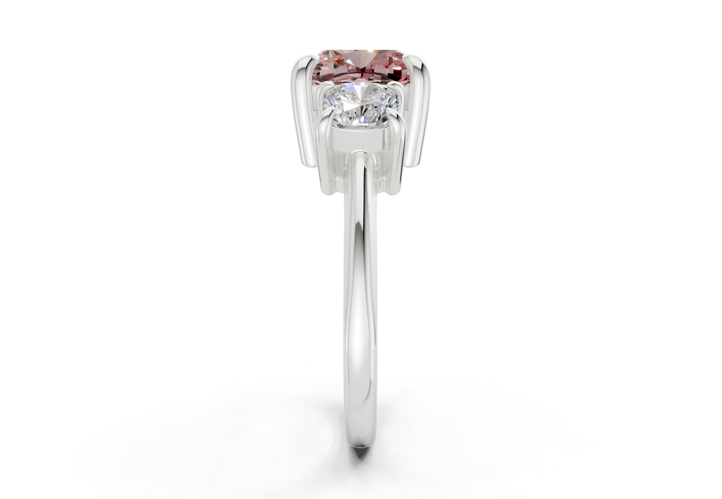 Valencia Pink Diamond Three Stone Cushion Square Cut 2mm Engagement Ring