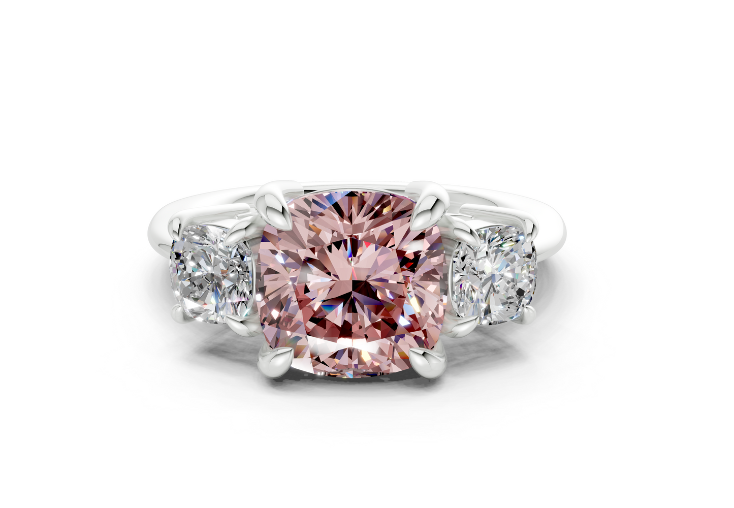 Valencia Pink Diamond Three Stone Cushion Square Cut 2mm Engagement Ring