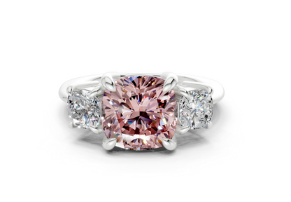 Valencia Pink Diamond Three Stone Cushion Square Cut 2mm Engagement Ring