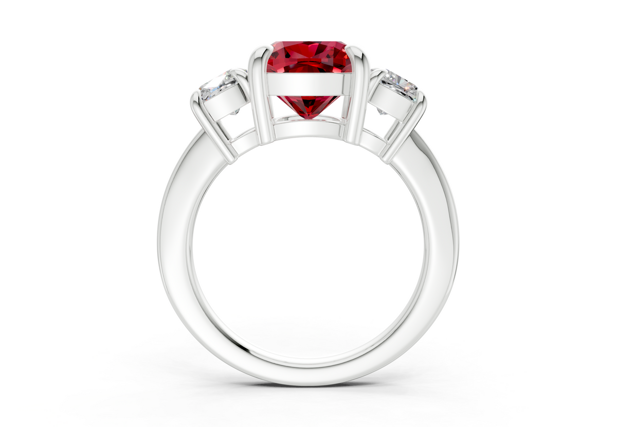 Valencia Ruby Gemstone Three Stone Cushion Square Cut 2mm Engagement Ring