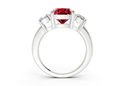 Valencia Ruby Gemstone Three Stone Cushion Square Cut 2mm Engagement Ring