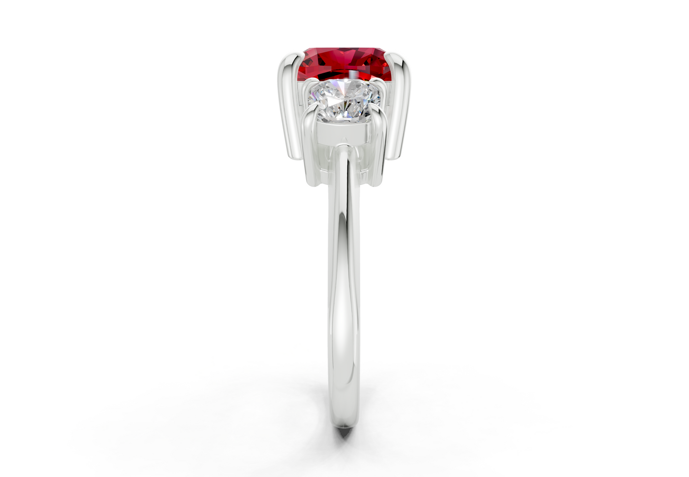 Valencia Ruby Gemstone Three Stone Cushion Square Cut 2mm Engagement Ring