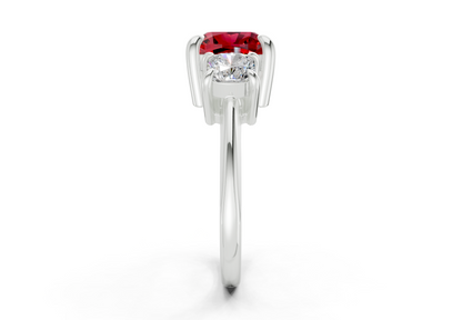 Valencia Ruby Gemstone Three Stone Cushion Square Cut 2mm Engagement Ring