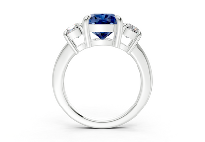 Valencia Sapphire Gemstone Three Stone Cushion Square Cut 2mm Engagement Ring
