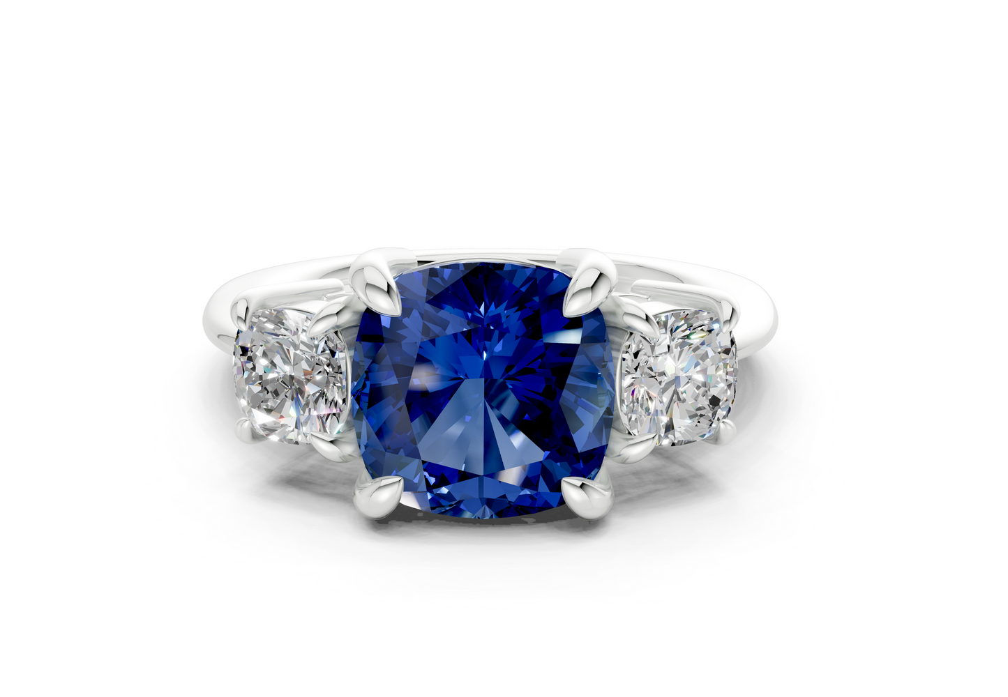Valencia Sapphire Gemstone Three Stone Cushion Square Cut 2mm Engagement Ring