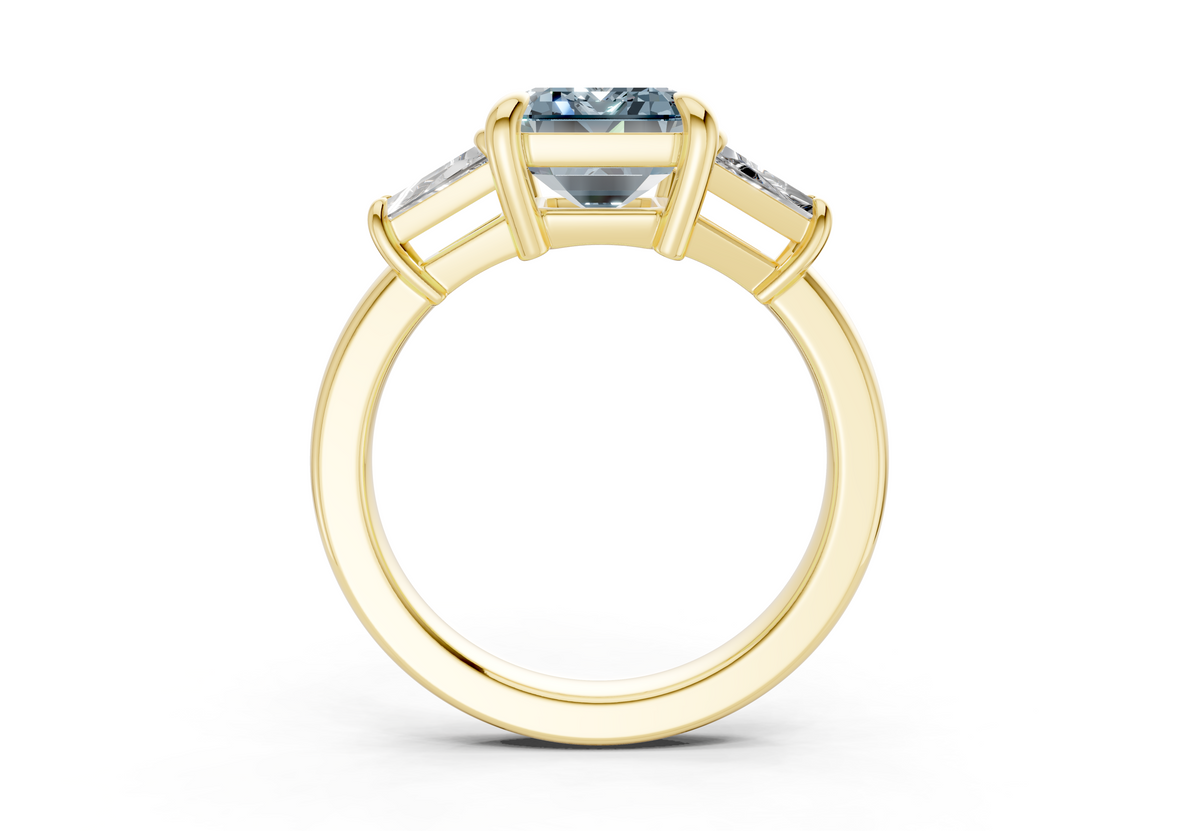 Vespera Blue Diamond Three Stone Emerald Cut 2.5mm Engagement Ring
