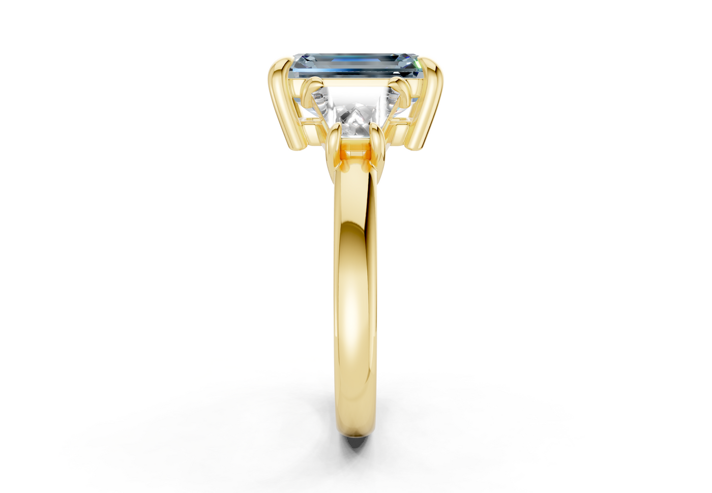 Vespera Blue Diamond Three Stone Emerald Cut 2.5mm Engagement Ring