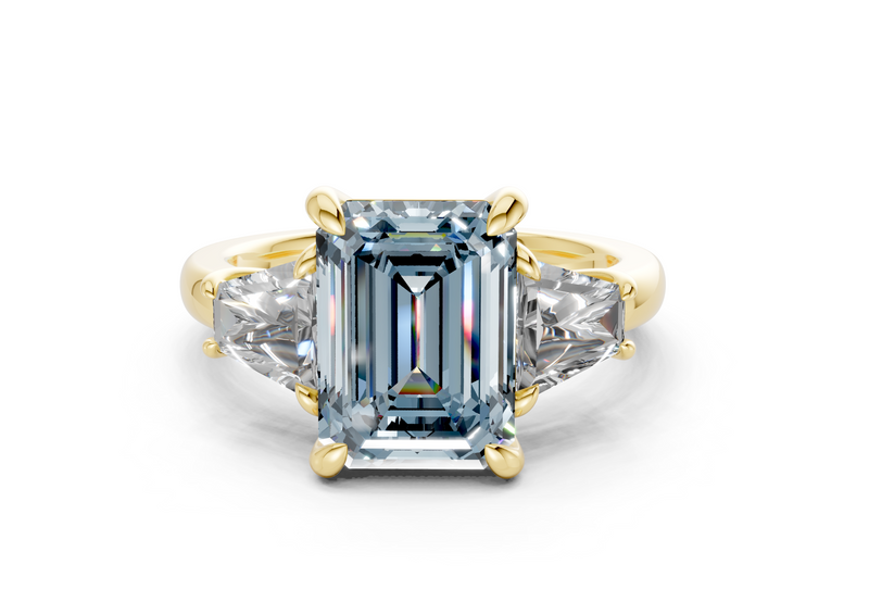 Vespera Blue Diamond Three Stone Emerald Cut 2.5mm Engagement Ring