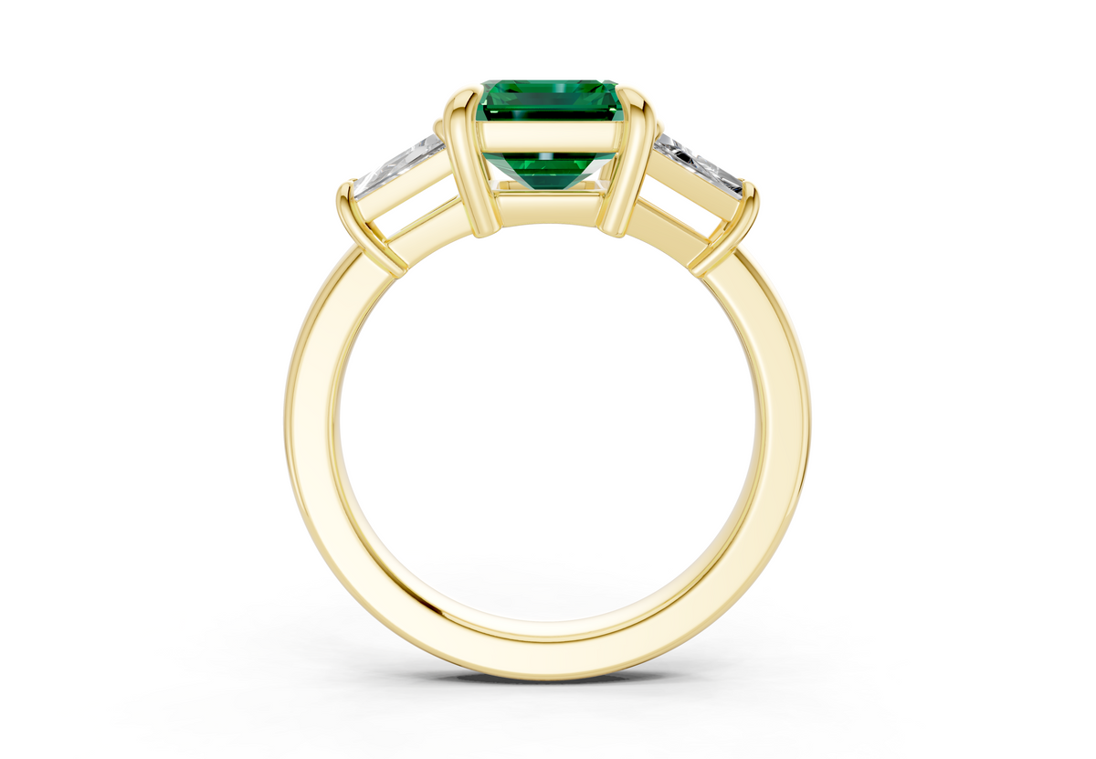 Vespera Emerald Gemstone Three Stone Emerald Cut 2.5mm Engagement Ring
