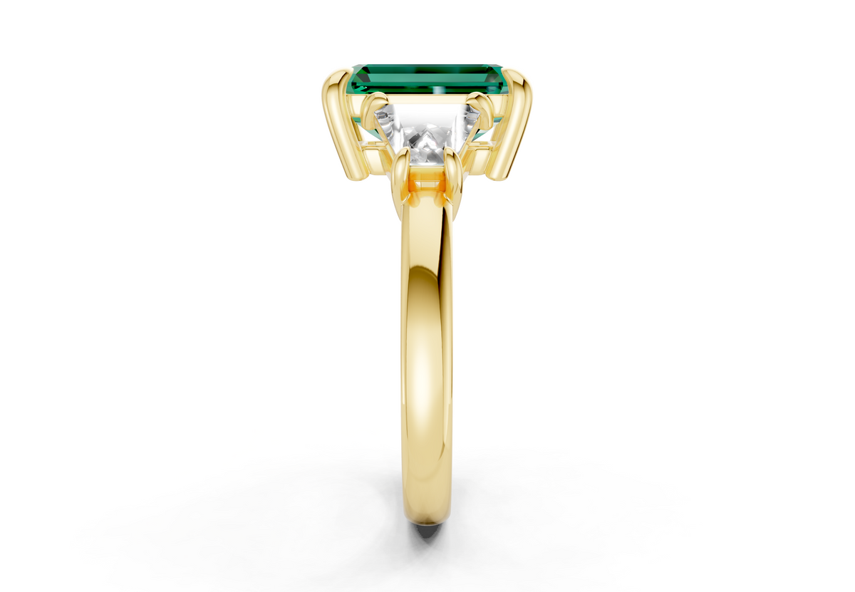 Vespera Emerald Gemstone Three Stone Emerald Cut 2.5mm Engagement Ring