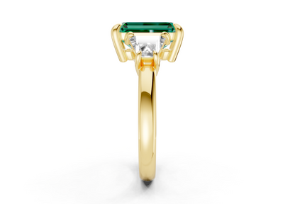 Vespera Emerald Gemstone Three Stone Emerald Cut 2.5mm Engagement Ring