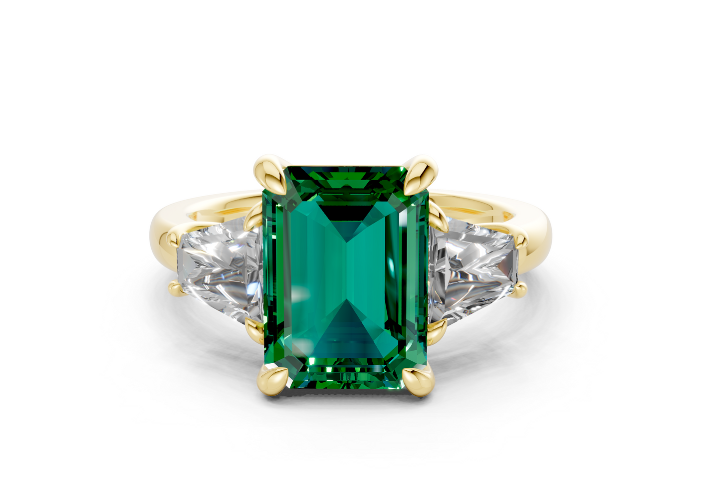 Vespera Emerald Gemstone Three Stone Emerald Cut 2.5mm Engagement Ring