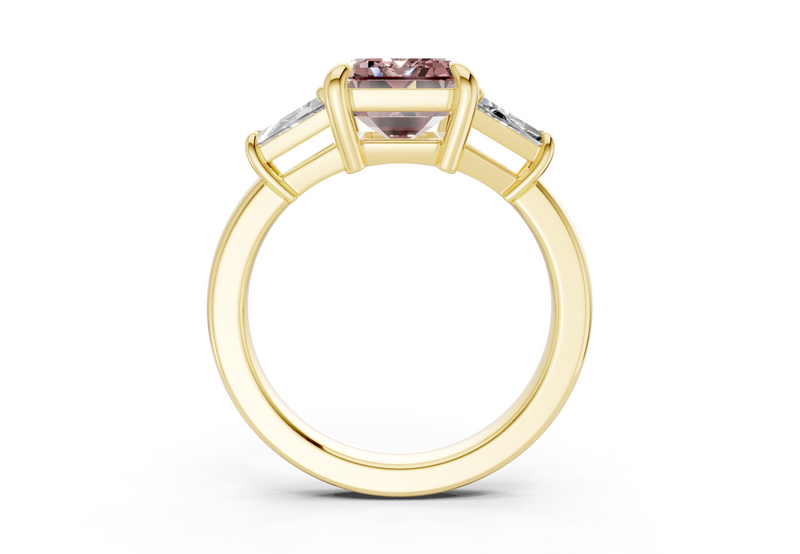 Vespera Pink Diamond Three Stone Emerald Cut 2.5mm Engagement Ring