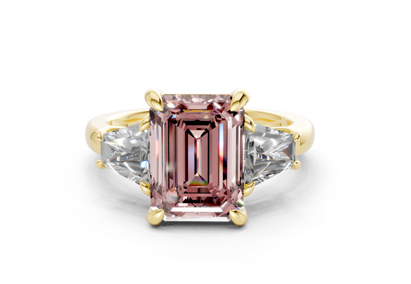 Vespera Pink Diamond Three Stone Emerald Cut 2.5mm Engagement Ring