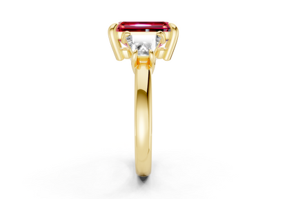 Vespera Ruby Gemstone Three Stone Emerald Cut 2.5mm Engagement Ring