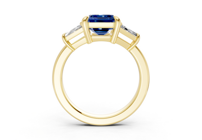 Vespera Sapphire Gemstone Three Stone Emerald Cut 2.5mm Engagement Ring