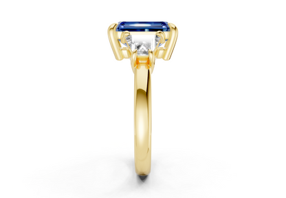 Vespera Sapphire Gemstone Three Stone Emerald Cut 2.5mm Engagement Ring