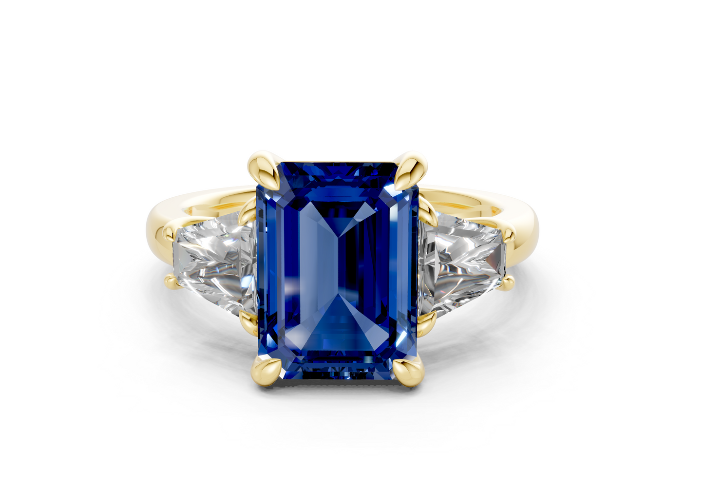 Vespera Sapphire Gemstone Three Stone Emerald Cut 2.5mm Engagement Ring