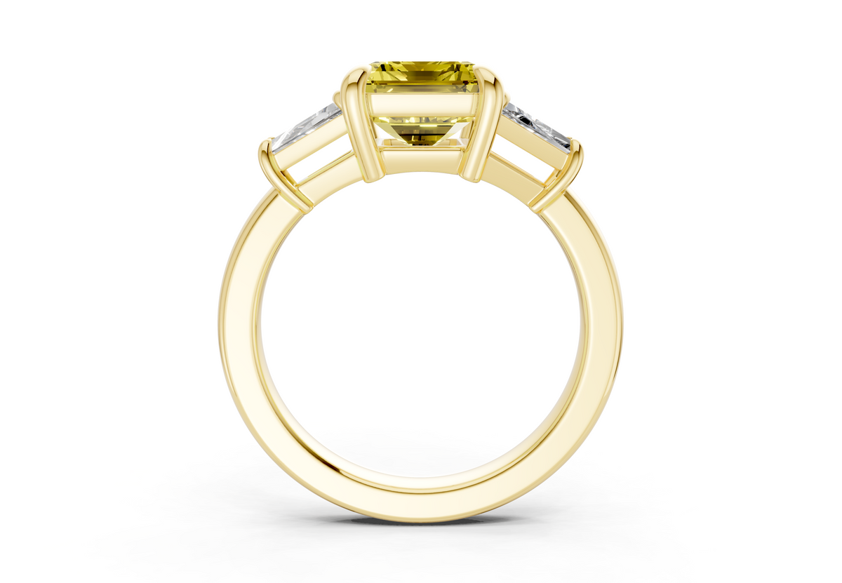 Vespera Yellow Diamond Three Stone Emerald Cut 2.5mm Engagement Ring