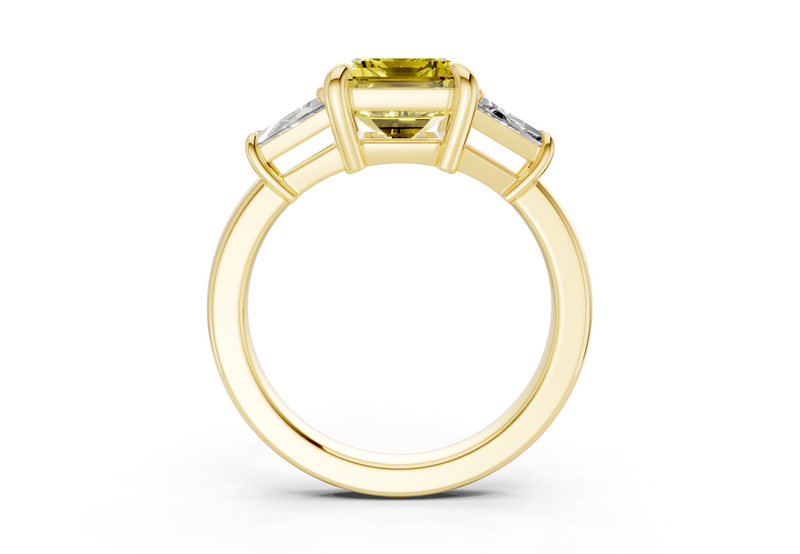 Vespera Yellow Diamond Three Stone Emerald Cut 2.5mm Engagement Ring