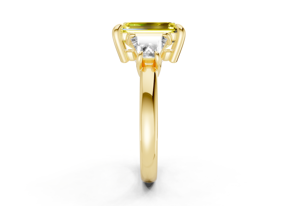 Vespera Yellow Diamond Three Stone Emerald Cut 2.5mm Engagement Ring